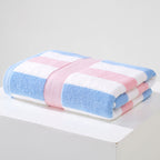 Ladies Cotton Towel Soft Striped Blue and White Bathroom Beach Gym Towel