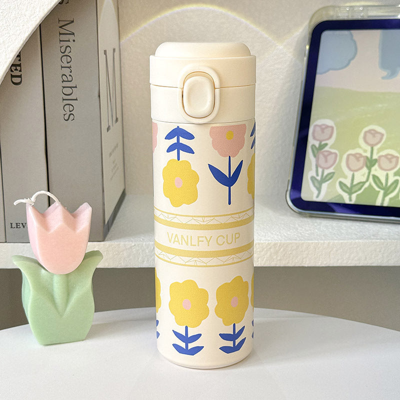 Insulated Stainless Steel Water Bottle with Floral Design Double Wall Vacuum for Women