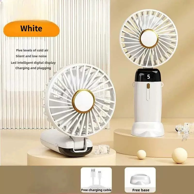 Foldable Rechargeable Hand Fan USB Portable Quiet Desk Fan with LED Display and Detachable Base
