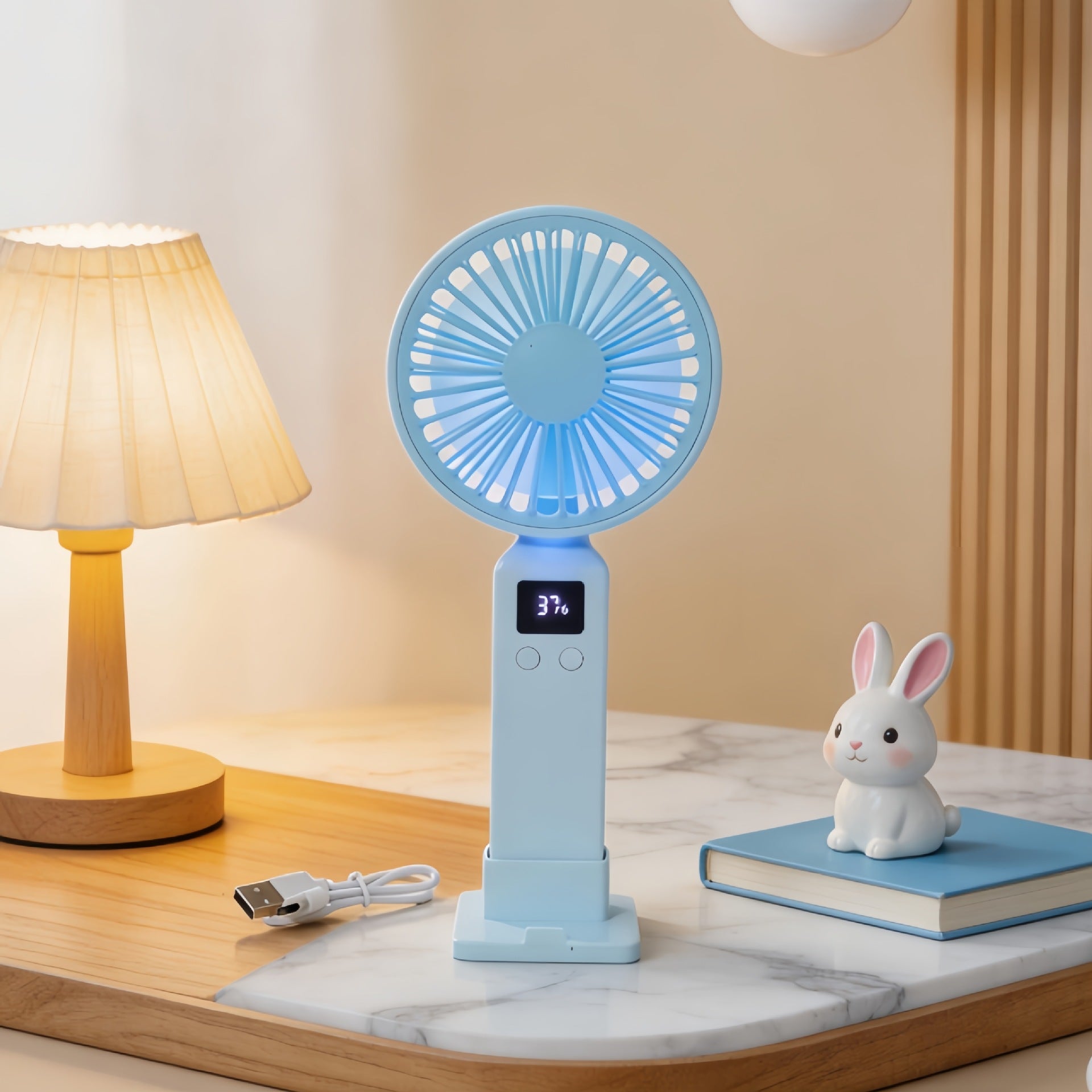 Portable Mini Hand Fan for Women with LCD Display USB Rechargeable Quiet Operation