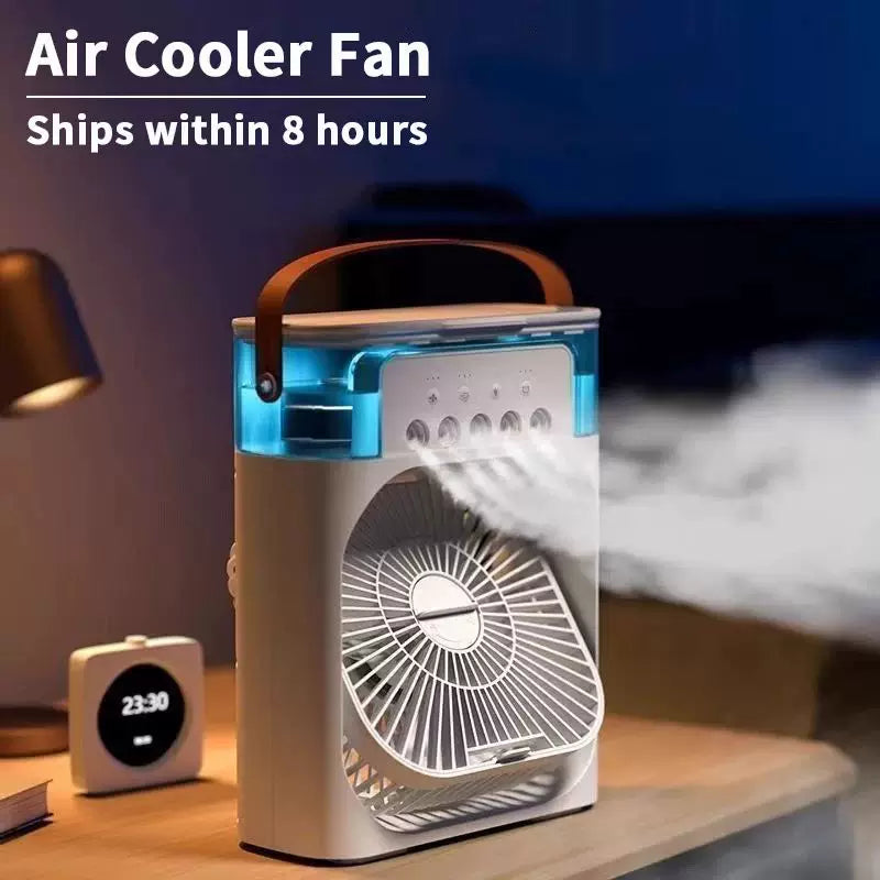 USB Portable Humidifying Desk Fan with LED Mood Light and Multi-Speed Air Circulation