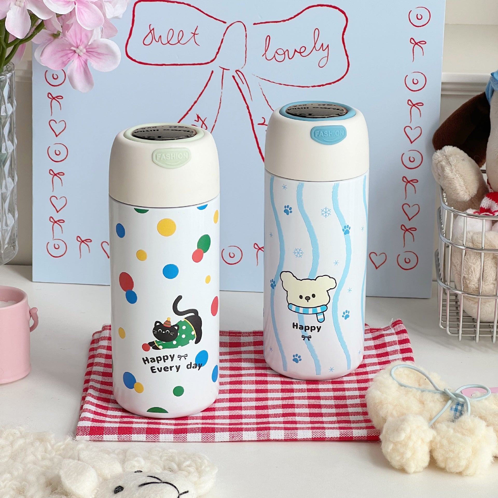 Women Insulated Water Bottle Leak-Proof Playful Animal Design Hot Cold Thermos