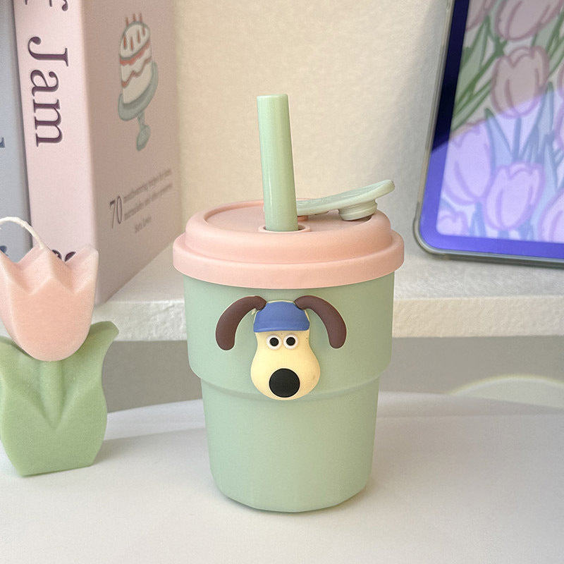 Ladies Insulated Drinking Cup with Dog Motif Leak-Proof Flip Lid BPA-Free