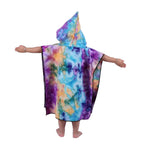 Women's Fleece Poncho with Hood Tie-Dye Pattern Soft Warm One Size