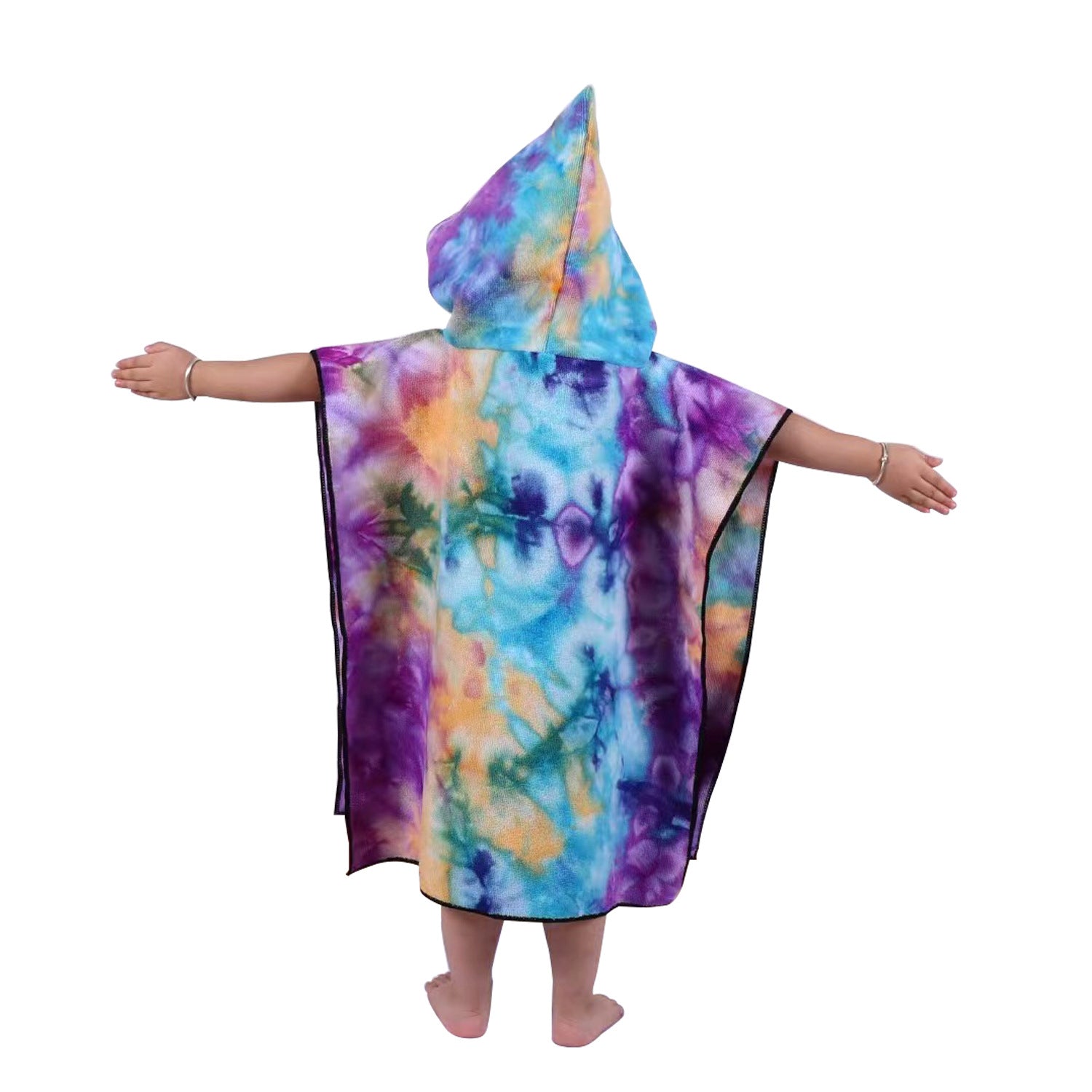 Women's Fleece Poncho with Hood Tie-Dye Pattern Soft Warm One Size
