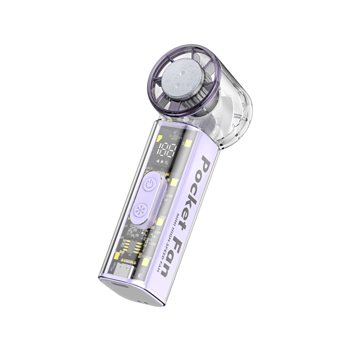Portable Mini Fan with Transparent Housing LED Display Lightweight Compact