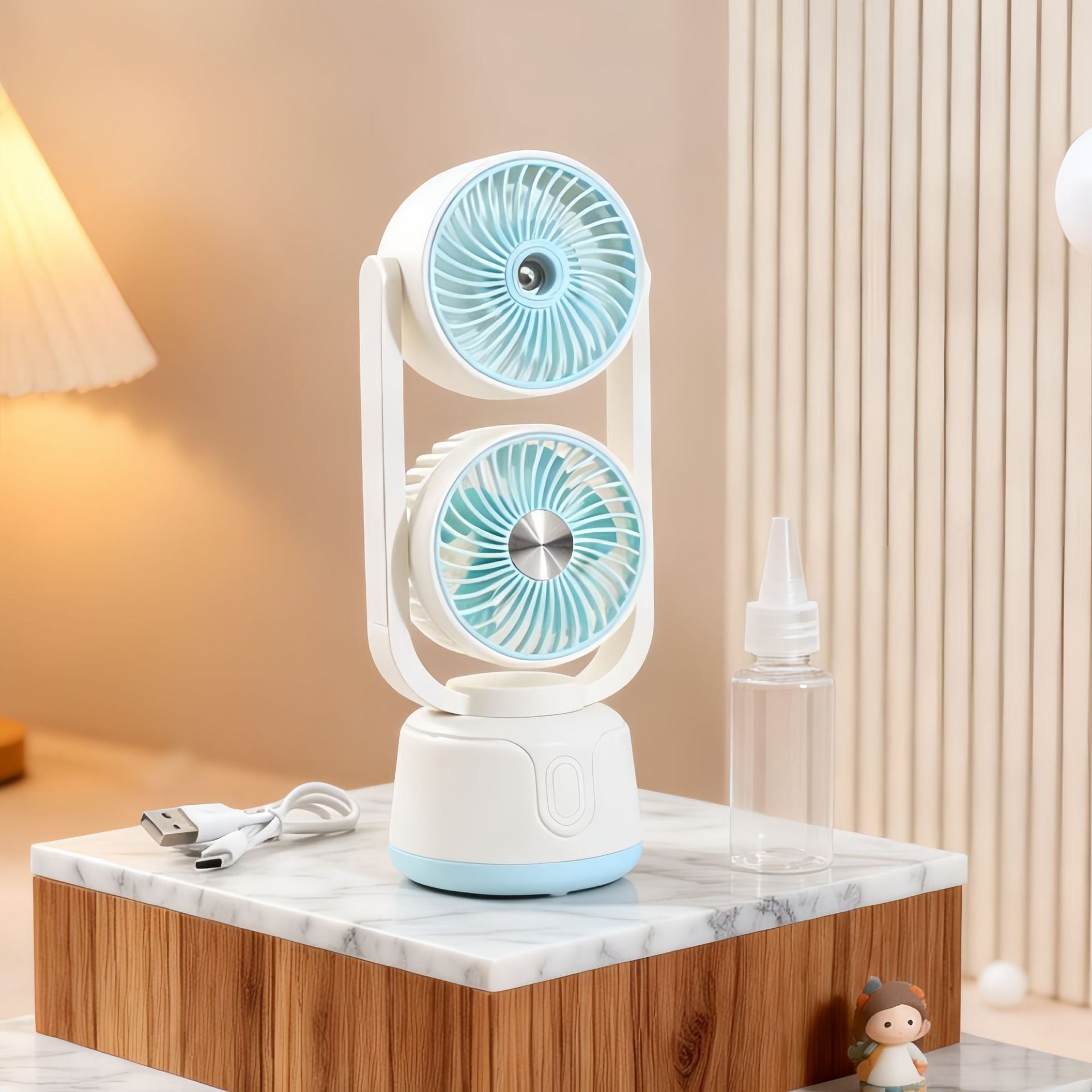 Portable Double Fan USB Rechargeable Quiet Motor Tiltable Heads Unisex