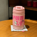 Women's Insulated Plastic Coffee Mug Double-Walled Flip Lid Cute Rabbit Design