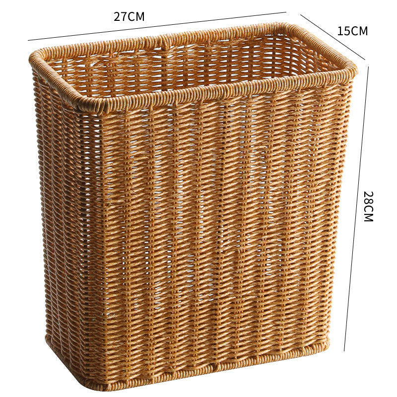 Rectangular Woven Waste Bin Natural Material Compact Bathroom Kitchen Office Trash Can