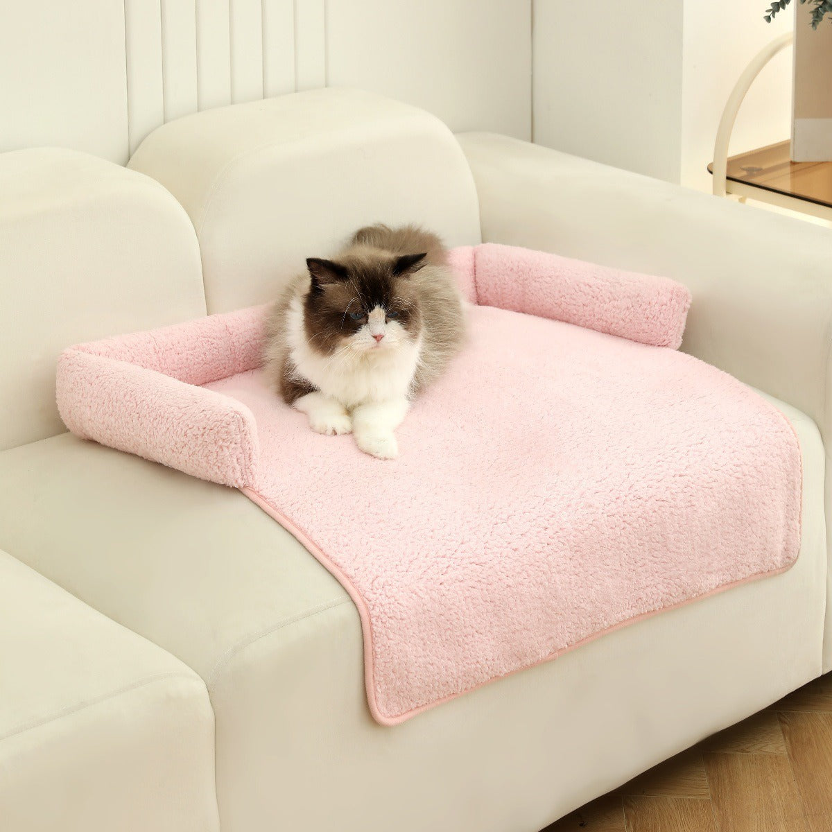 Cozy Cat Bed Plush Ergonomic Raised Sides Non-Slip Base Comfortable Pet Lounger