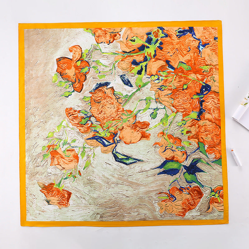 Women's Silk Scarf Botanical Pattern Soft Lightweight Elegant Neck Scarf Hairband Accessory