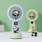 Portable Handheld Fan Panda Design Digital Speed Display Battery Powered