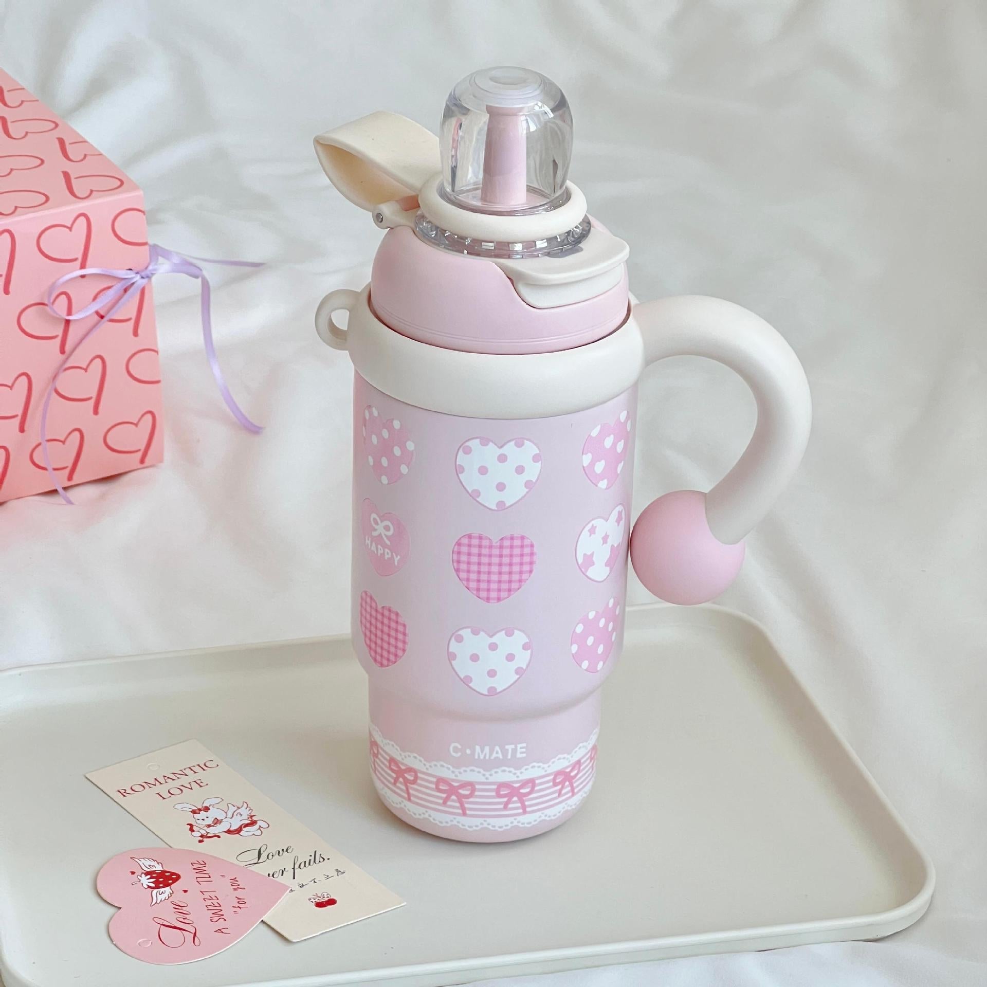 Insulated Women’s Water Bottle Leak-Proof Lid Built-In Straw Floral Design Compact Size