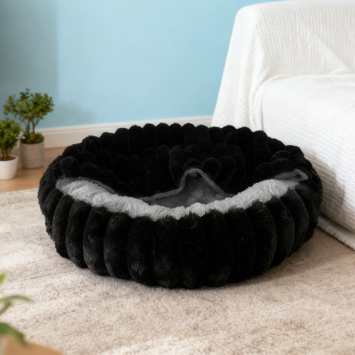Round Pet Bed with High Edge Soft Cozy Washable Non-Slip Bottom for Dogs Cats