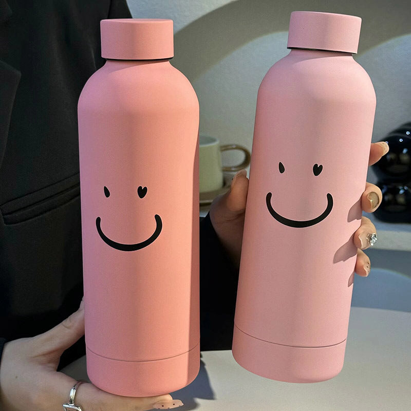 Women’s Stainless Steel Insulated Water Bottle Leak-Proof Smiley Face Design