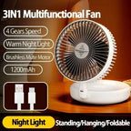 Rechargeable Foldable USB Type C Desk Fan with Adjustable Tilt and LED Night Light