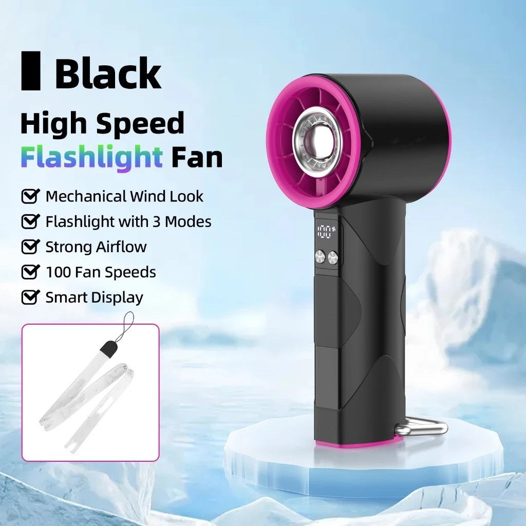 High-Speed Handheld Fan with Built-In LED Light and Adjustable Wind Settings