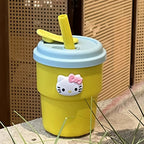 Reusable Drinking Cup with Straw BPA-Free Plastic Hello Kitty Design Compact Dishwasher Safe