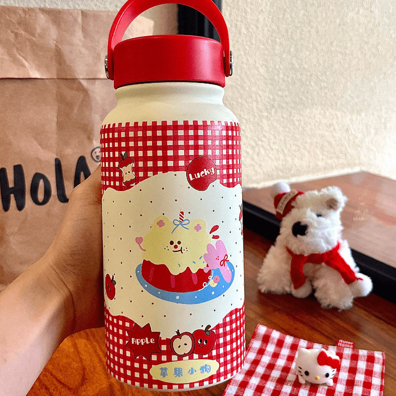 Ladies Insulated Water Bottle BPA-Free Plastic Cute Animal Design with Handle Keeps Drinks Hot or Cold