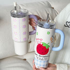 Women's Insulated Stainless Steel Cup With Straw Spill-Resistant Travel Tumbler