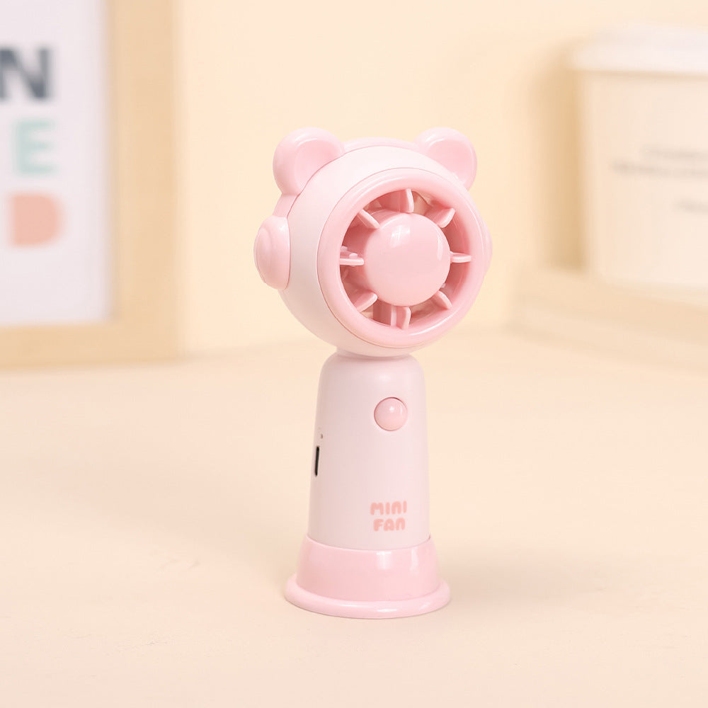 Mini Rechargeable Handheld Fan Bear-Themed Portable Quiet Personal Fan