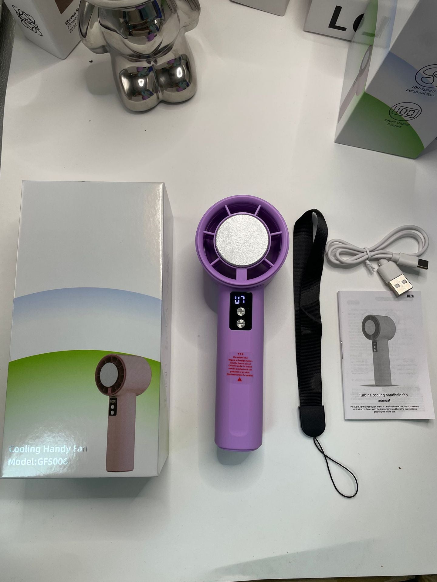 Portable Turbo Hand Fan with Digital Control USB Rechargeable Lightweight Ergonomic Design