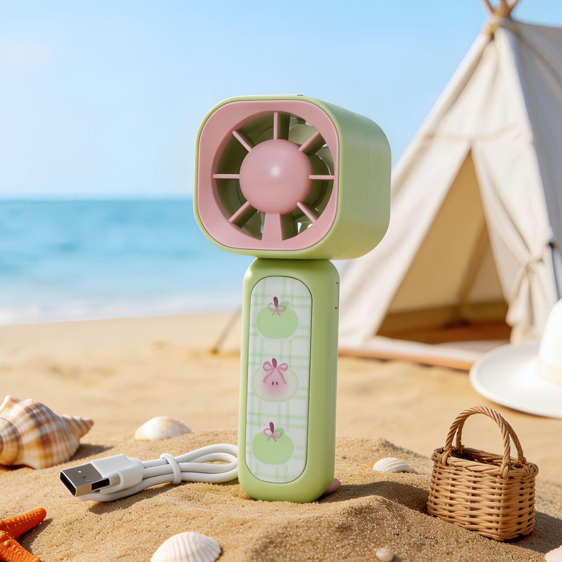 Portable USB Rechargeable Handheld Fan with Cute Rabbit Design Lightweight Personal Cooling Fan