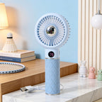 Women Portable Hand Fan with Digital Speed Display and Bear Design USB Rechargeable