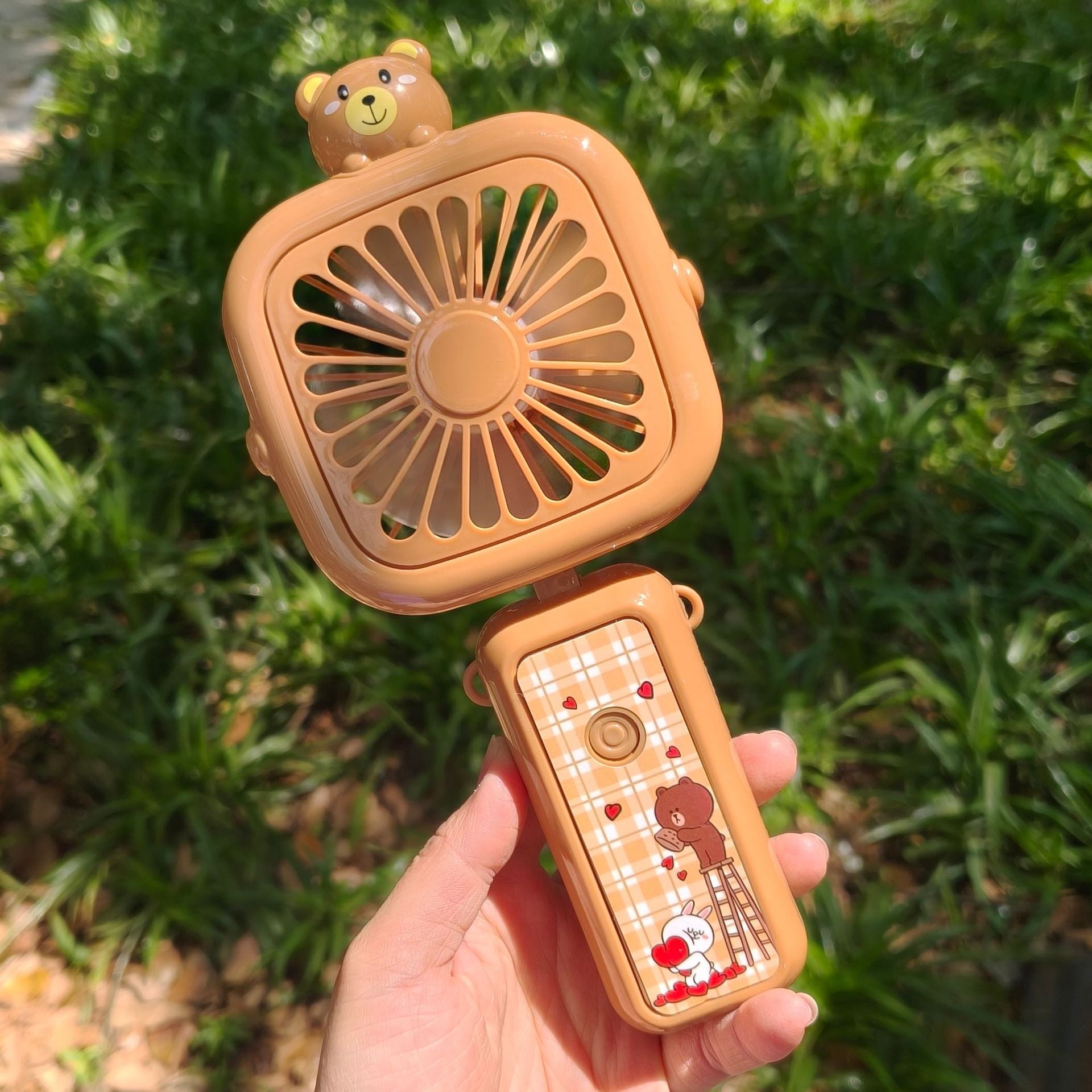 Portable Mini Fan with Cute Animal Bear Design Rechargeable Handheld Quiet Operation
