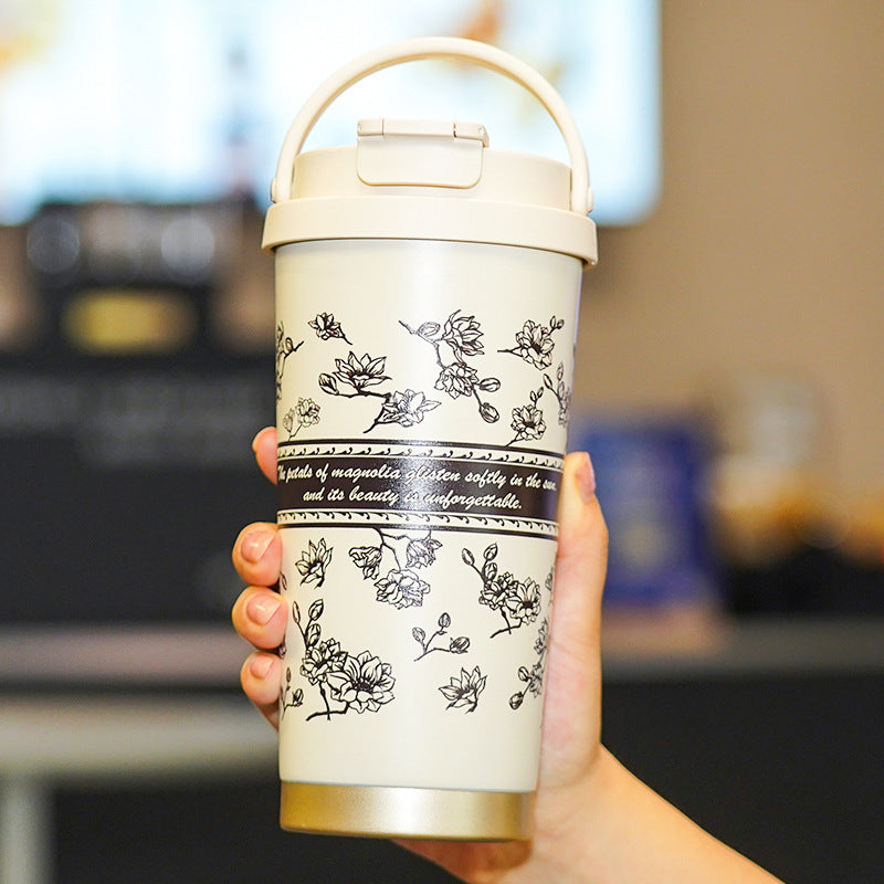 Insulated Stainless Steel Travel Mug with Leak-Proof Cap and Carry Handle for Coffee and Tea