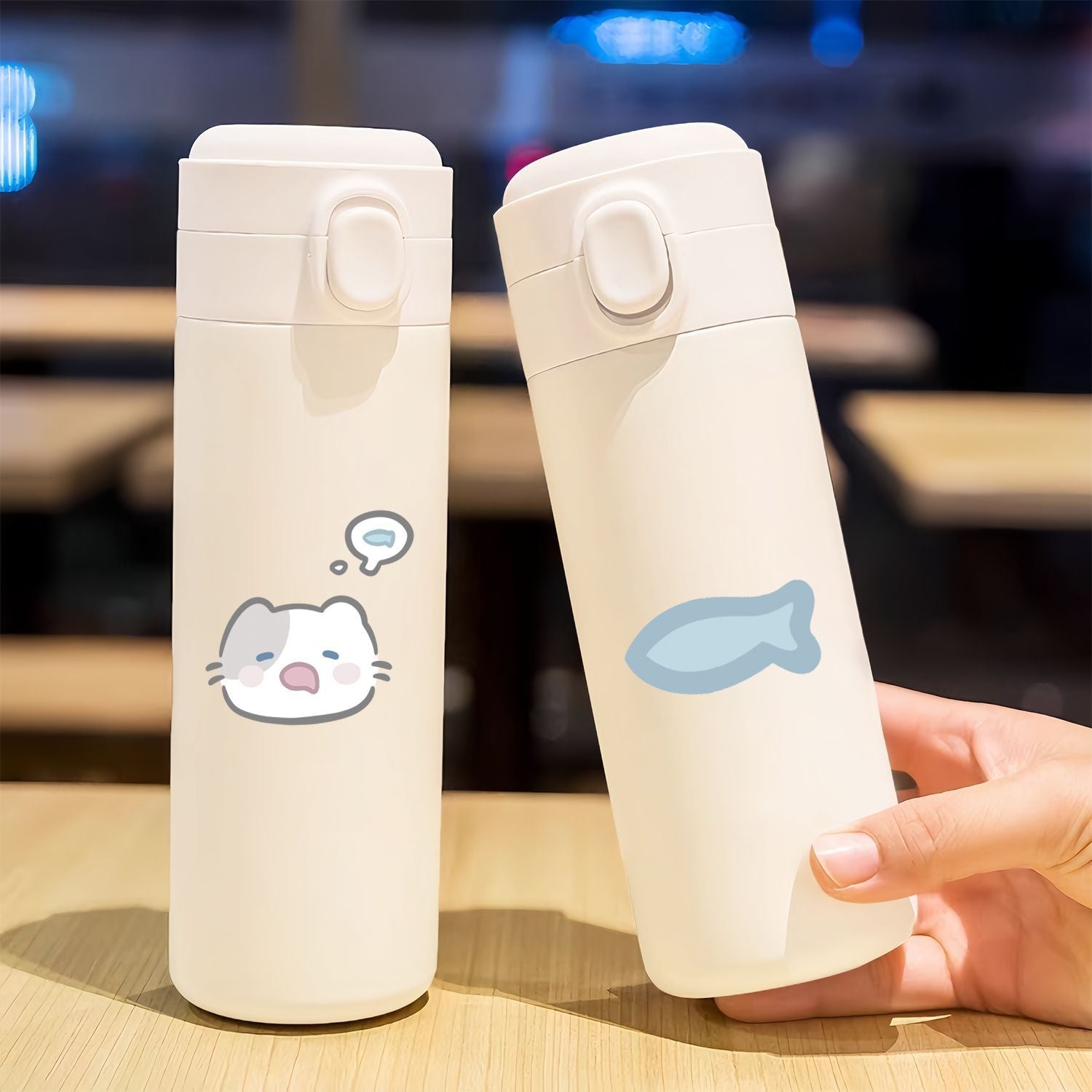 Women's Insulated Water Bottle With Secure Flip-Top Lid Cute Cat Design BPA-Free