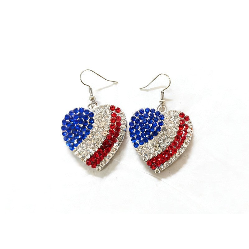 Women’s Patriotic Rhinestone Stars and Stripes Teardrop Dangle Earrings with Fishhook