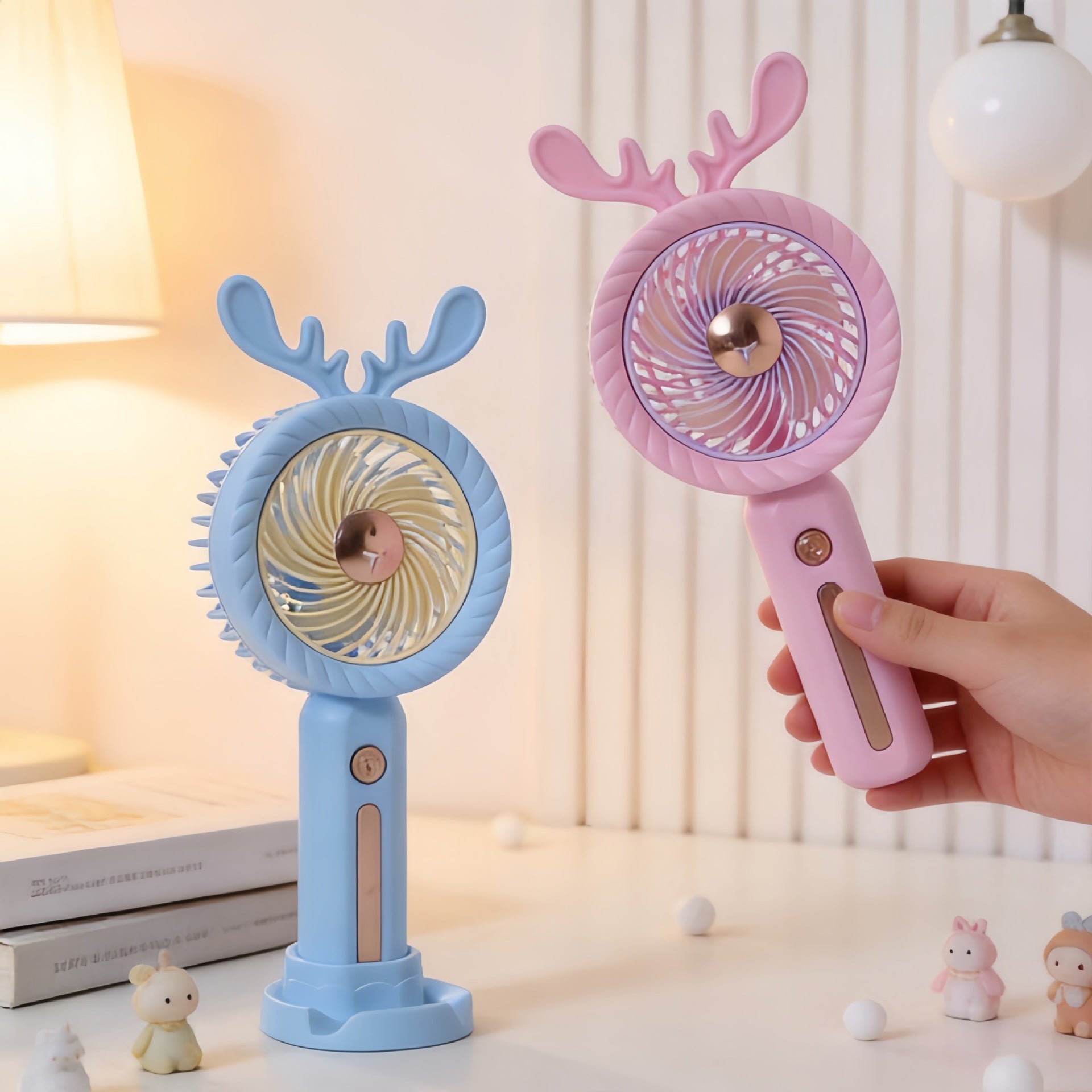 Portable Handheld Fan with Antler Design USB Rechargeable 5-Speed Compact Quiet Fan for Women