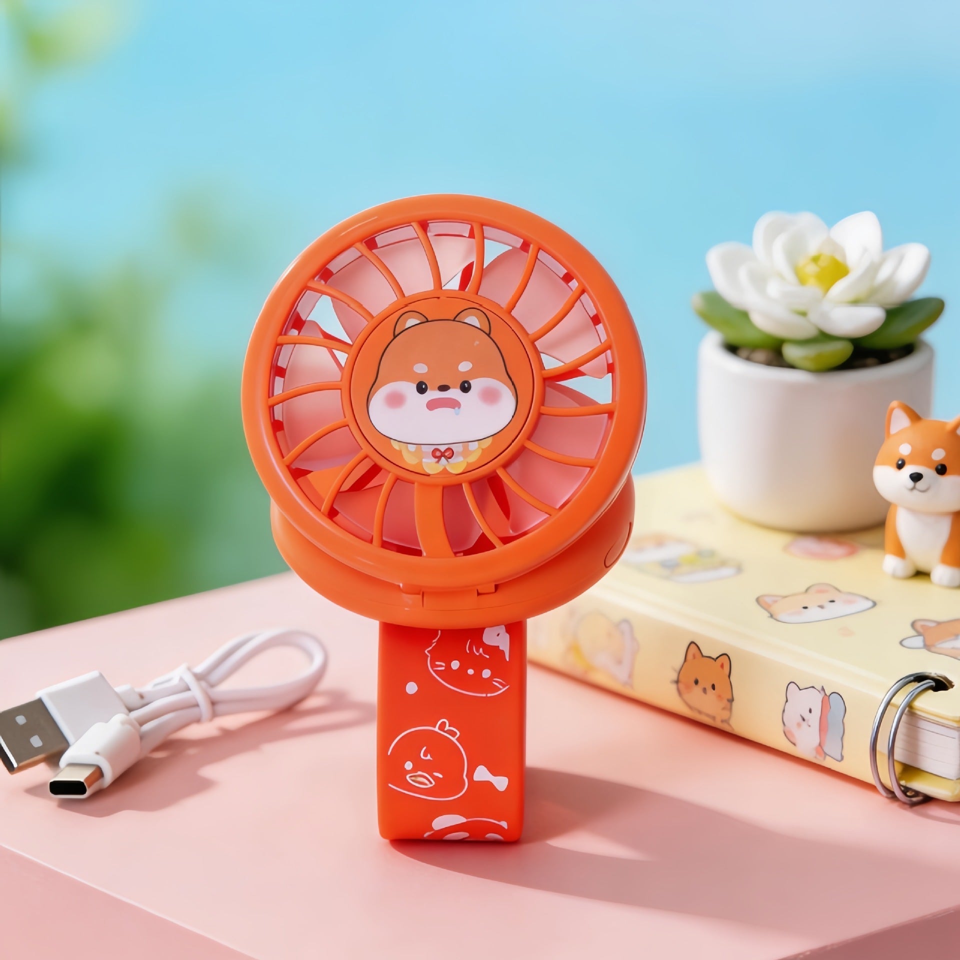 Portable Handheld Fan with Cute Chicken Design USB Rechargeable Wristband Cooler