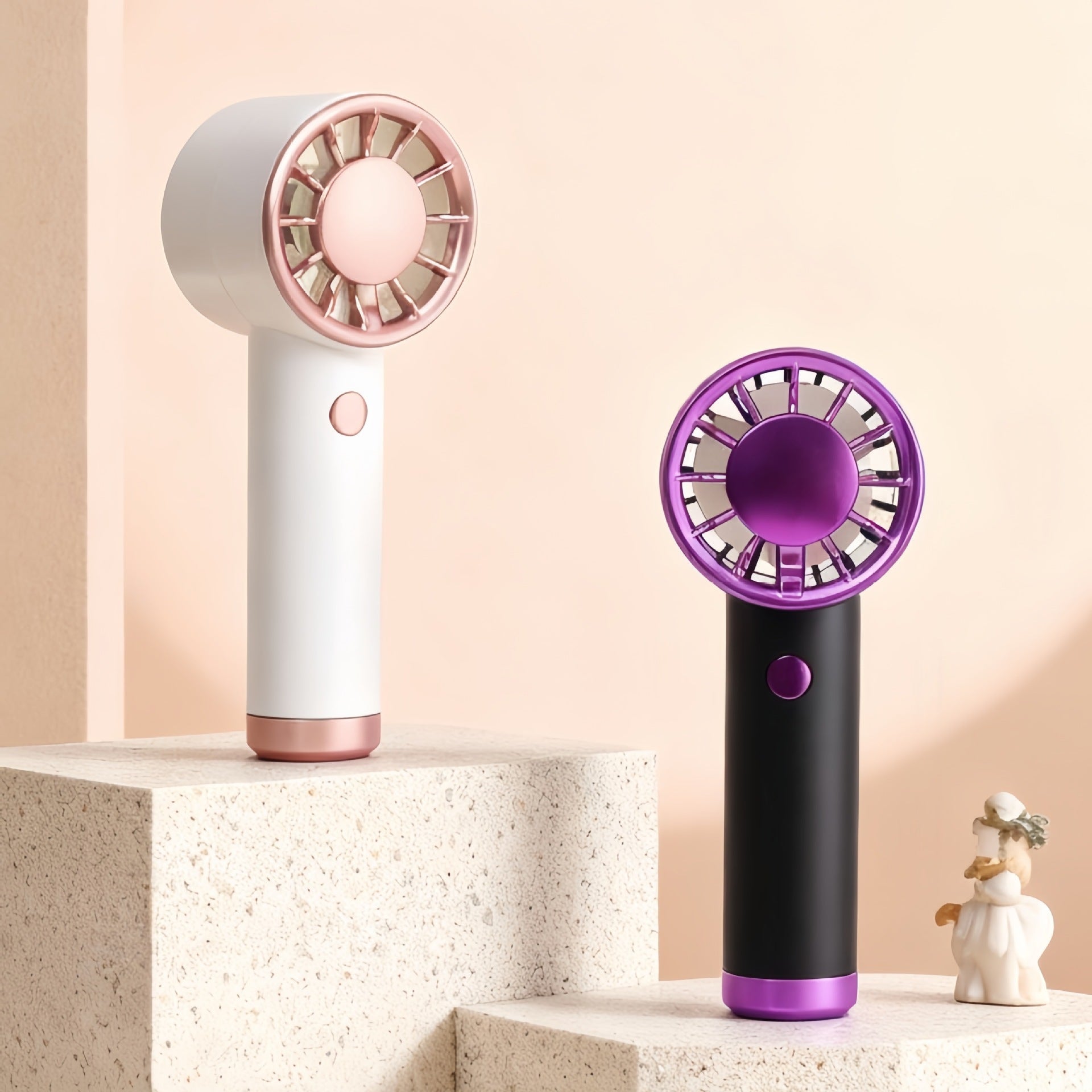 Portable Handheld Fan with Powerful Battery USB Rechargeable White and Rose Gold Lightweight