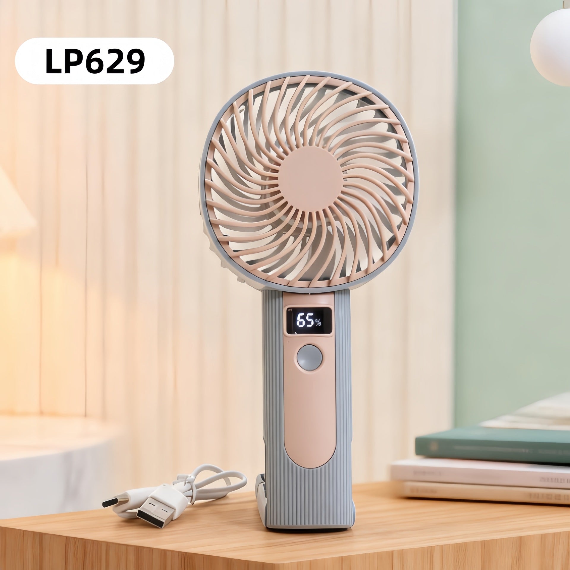 Compact Foldable USB Fan with Digital Display Quiet Motor Multi-Speed Control