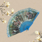 Ladies Elegant Hand Fan Wooden Frame Floral Lace Design Compact Portable