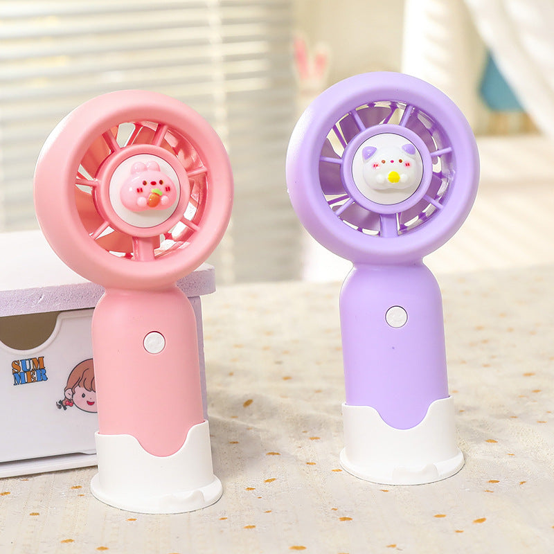 Portable Rechargeable Hand Fan Quiet Motor Cute Bear Design Table Stand