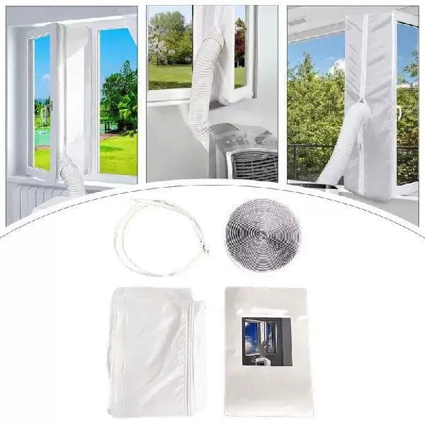 Window Ventilation Adapter Kit for Portable Air Conditioners with Zipper Fabric Panel and Adjustable Exhaust Cuff