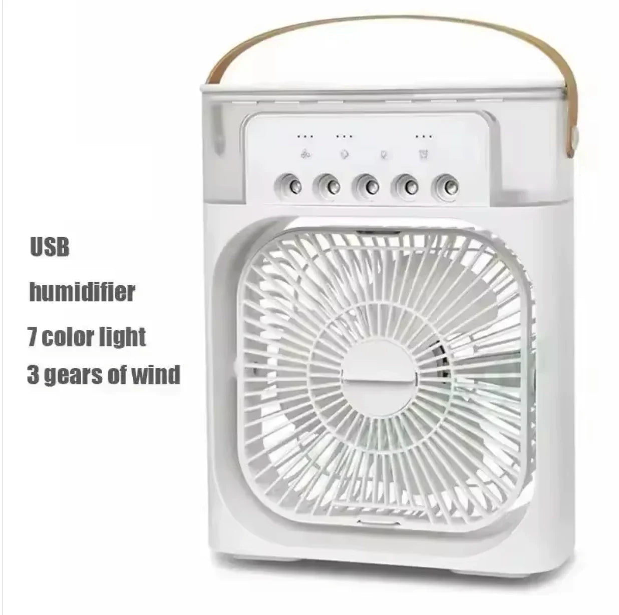 Portable USB Humidifying Fan with 3 Speeds and 7-Color LED Light Compact Moisturizing Desk Fan