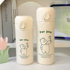 Insulated Stainless Steel Water Bottle for Women with Leak-Proof Press Cap and Animal Design