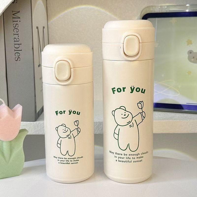 Insulated Stainless Steel Water Bottle for Women with Leak-Proof Press Cap and Animal Design