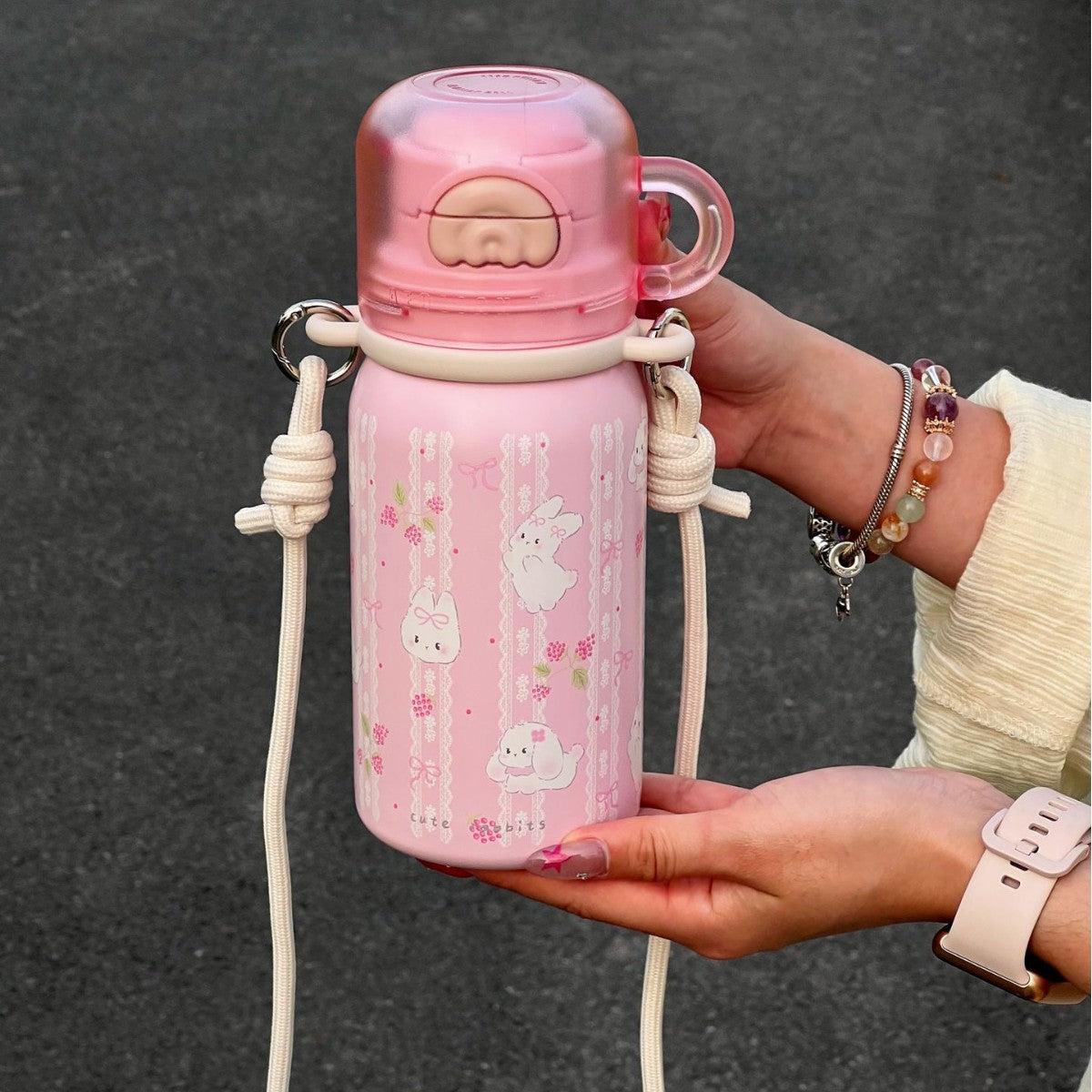 Ladies Water Bottle BPA-Free with Animal and Floral Design Carry Loop