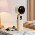 Portable USB Rechargeable Personal Fan with Display and Carrying Strap Compact Cooling