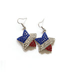 Women’s Patriotic Rhinestone Stars and Stripes Teardrop Dangle Earrings with Fishhook