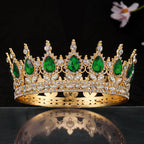 Women’s Crown with Green Gemstones Black Metal Elegant Floral Design