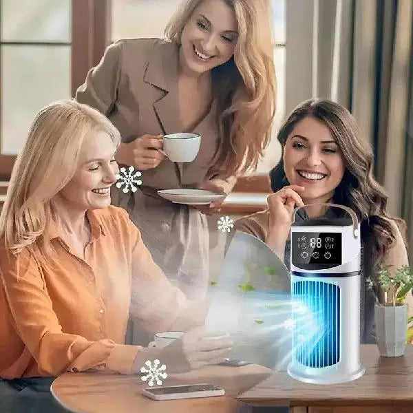 Rechargeable Tower Fan with Touch LED Control Moisturizing Reservoir and Leather Handle