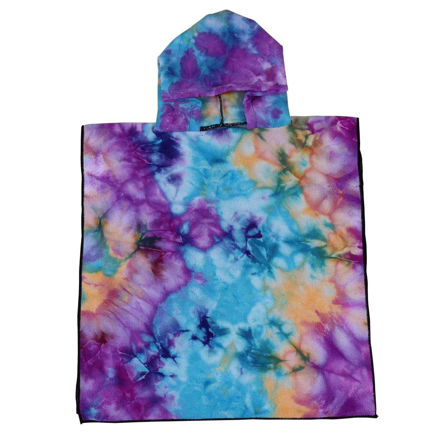 Women's Fleece Poncho with Hood Tie-Dye Pattern Soft Warm One Size