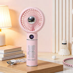 Women Portable Hand Fan with Digital Speed Display and Bear Design USB Rechargeable