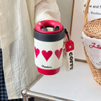 Ladies Thermos Mug Insulated Stainless Steel with Elegant Gold Rim Leak-Proof Lid